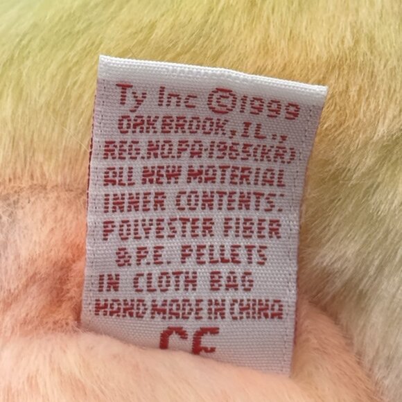 Vintage TY Beanie Buddies Peace Bear Tie Dye Pastel 1999 Embroidered Emblem 14" - Picture 5 of 9